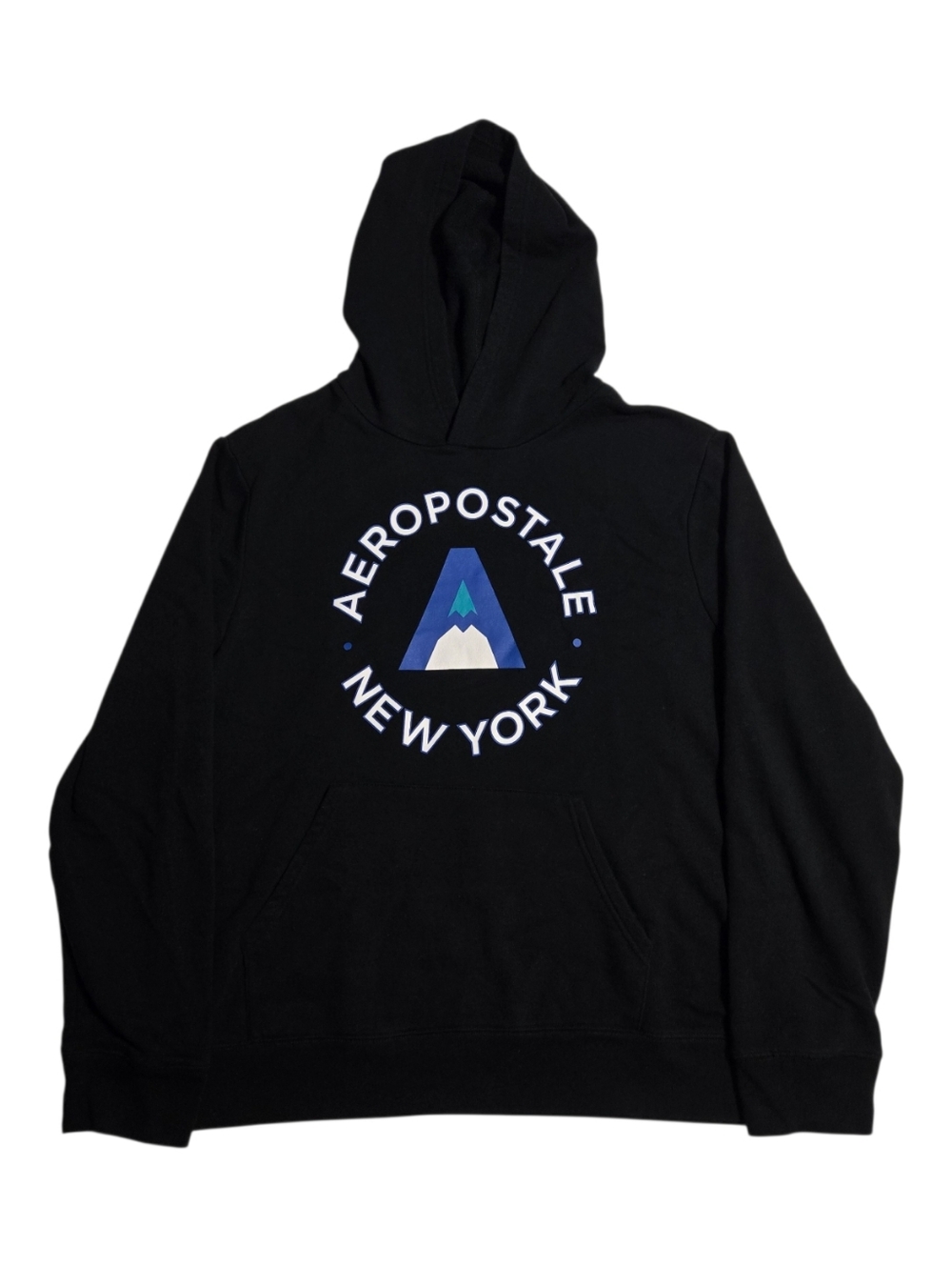 Aeropostale New York Men's XL Black Mountain Circle Pullover Hoodie Sweatshirt